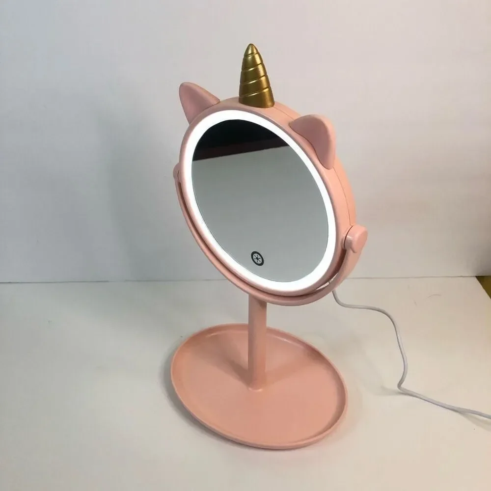 lighted‎ unicorn mirror usb port and tilt mirror light pink vanity tray mirror